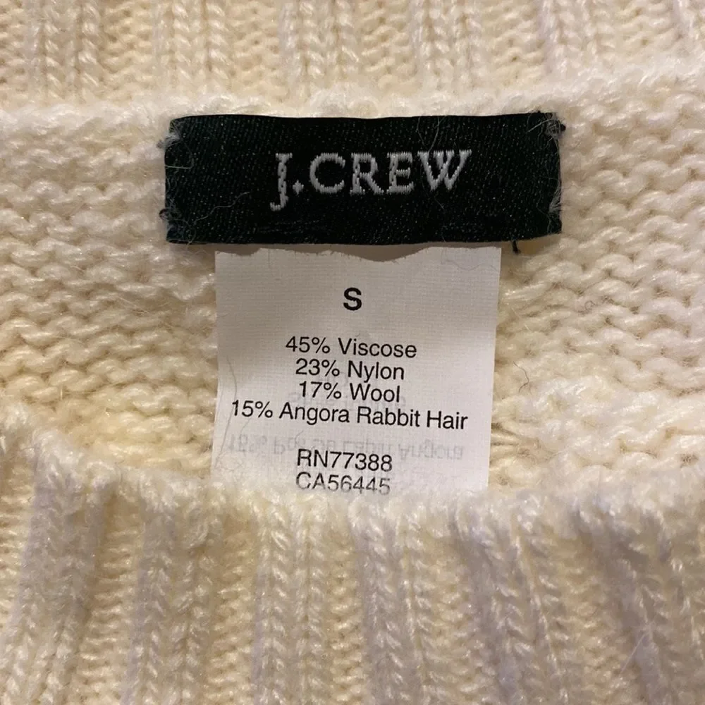 J.Crew Pullover Sweater Small White Angora Rabbit Hair-Wool Cable Knit